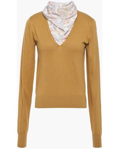 See By Chloé Printed Crepe De Chine And Cotton-blend Sweater - Multicolour