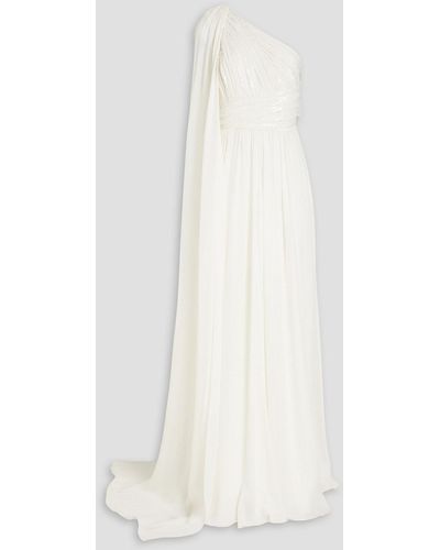 Elie Saab One-shoulder Embellished Silk-blend Chiffon Gown - White