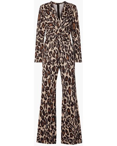 Diane von Furstenberg Melinda Leopard-print Silk-jersey Wrap Jumpsuit - Black