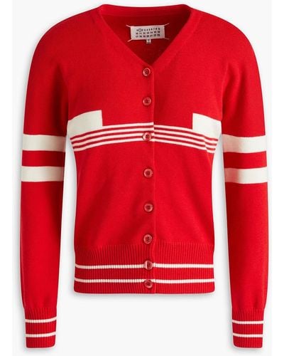 Maison Margiela Striped Wool And Cotton-blend Cardigan - Red