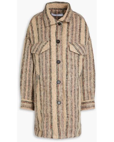 IRO Oversized Striped Brushed Knitted Jacket - Natural