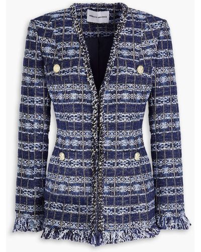 Rebecca Vallance Frayed Metallic Tweed Jacket - Blue