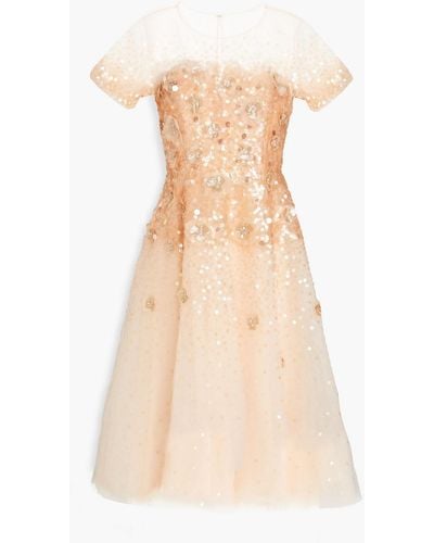 Carolina Herrera Embellished Tulle Dress - Natural