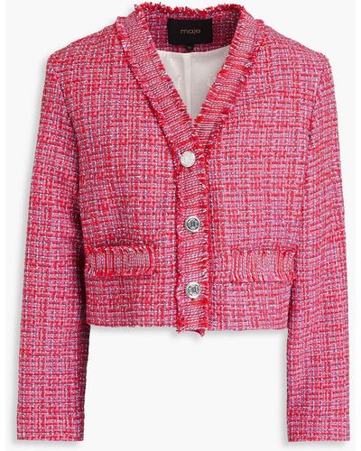 Maje Cropped Frayed Tweed Jacket - Pink