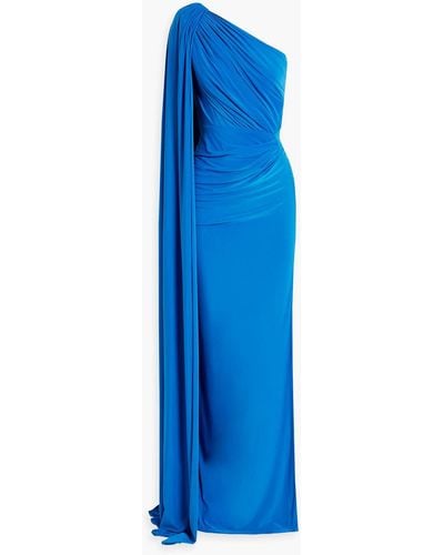 Rhea Costa One-shoulder Draped Jersey Gown - Blue