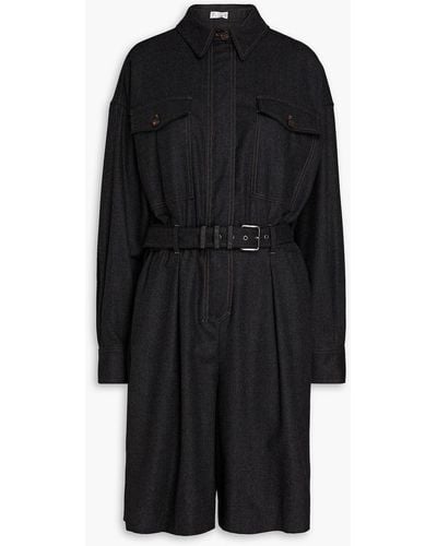 Brunello Cucinelli Belted Bead-embellished Wool-blend Playsuit - Black