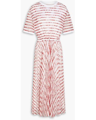 RED Valentino Pleated Striped Lace Midi Dress - Pink