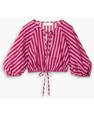 Zimmermann Cropped Striped Cotton-voile Top - Pink