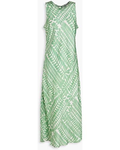 Asceno Valencia Printed Silk-twill Midi Dress - Green