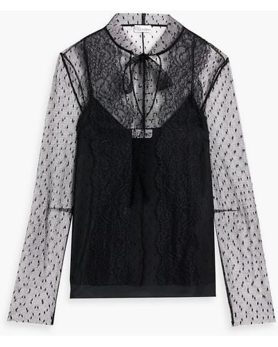 RED Valentino Pussy-bow Point D'esprit Blouse - Black
