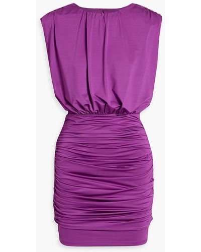 Veronica Beard Bora Ruched Stretch-satin Mini Dress - Purple