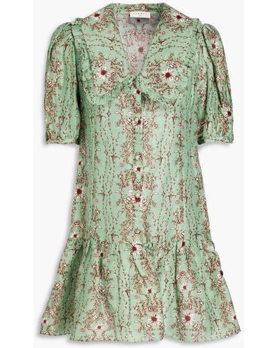 Sandro Toscane Floral-print Linen And Silk-blend Mini Dress - Green