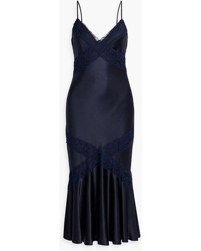 Cami NYC Dagon slip dress aus seidensatin in midilänge mit spitzenbesatz - Blau