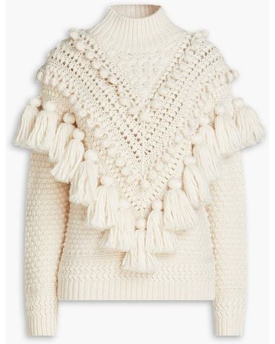 Zimmermann Pompom-embellished Wool Turtleneck Sweater - Natural