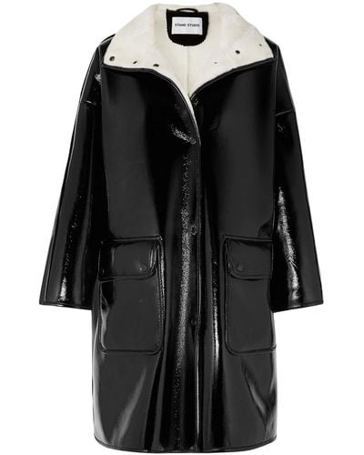 Stand Studio Vanessa Oversized Faux Fur-lined Glossed Faux Leather Coat - Black