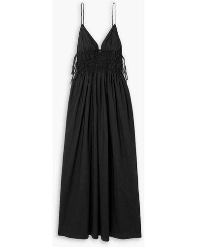 Matteau Tie-detailed Shirred Cotton-poplin Maxi Dress - Black