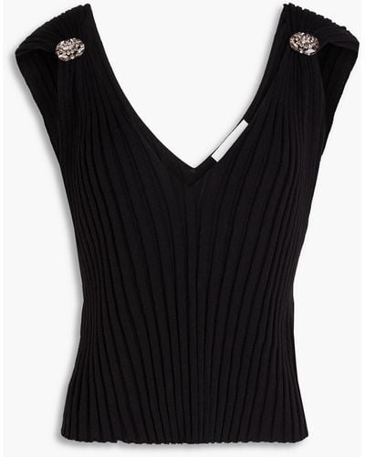 Ba&sh Crystal-embellished Ribbed-knit Top - Black