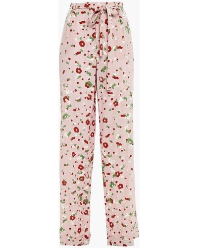 Valentino Garavani Floral-print Silk Crepe De Chine Wide-leg Trousers - Pink
