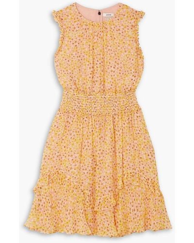 Jason Wu Smocked Ruffled Floral-print Silk-chiffon Mini Dress - Yellow