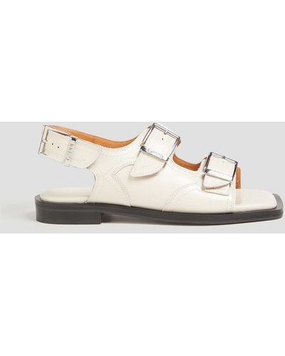 Ganni Buckled Leather Slingback Sandals - White