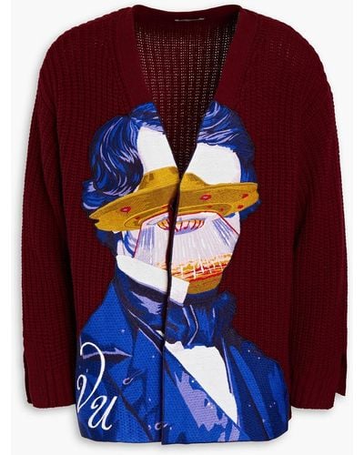 Valentino Garavani Oversized Embroidered Ribbed Wool And Cashmere-blend Cardigan - Blue