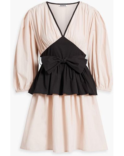 BATSHEVA Devon Two-tone Cotton-poplin Peplum Mini Dress - Black