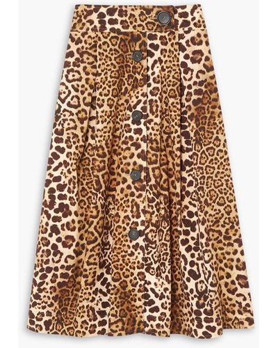 Carolina Herrera Leopard-print Stretch-cotton Twill Midi Skirt - Natural