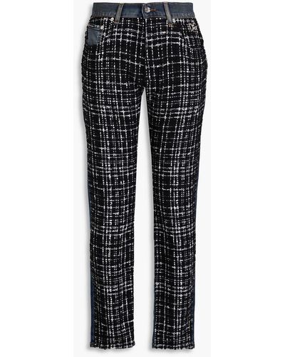 Dolce & Gabbana Bouclé tweed-paneled checked high-rise straight-leg jeans - Schwarz