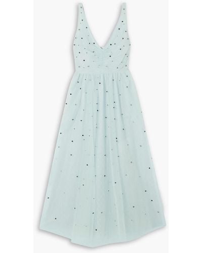 RED Valentino Crystal-embellished Ruched Tulle Midi Dress - Blue