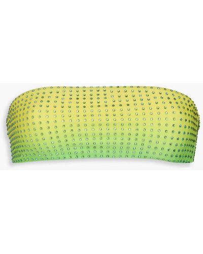 Self-Portrait Women Bikini Top With All-Over Crystal Embellishment In Green Polyamide Woman