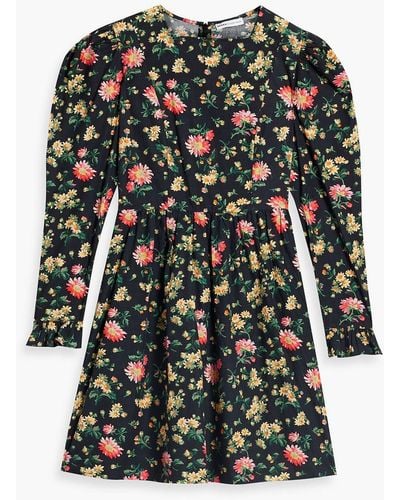 BATSHEVA Floral-print Cotton-poplin Mini Dress - Green