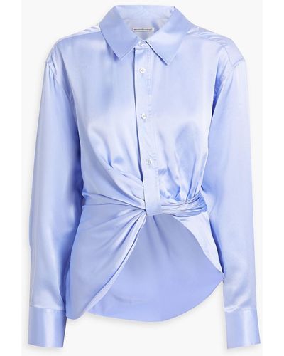 T By Alexander Wang Asymmetric Twist-front Silk-satin Shirt - Blue