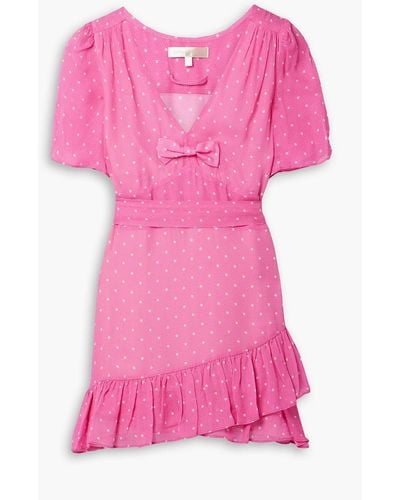 LoveShackFancy Azreal Belted Ruffled Polka-dot Crepe De Chine Mini Dress - Pink