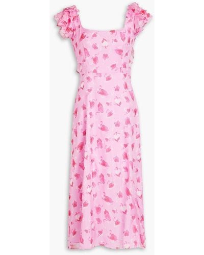 HVN Kathryn Printed Silk-chiffon Midi Dress - Pink