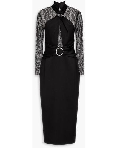 Rasario Embellished Cutout Satin And Corded Lace Midi Dress - Black