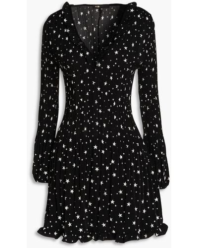 Maje Ruffled Printed Woven Mini Dress - Black