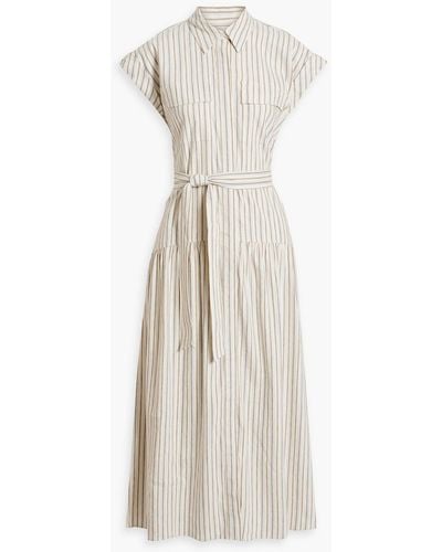 10 Crosby Derek Lam Laurel Striped Linen-blend Midi Shirt Dress - White
