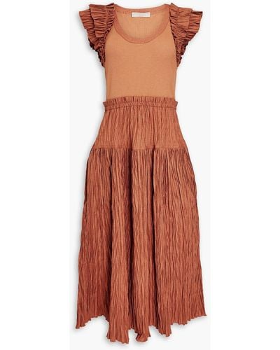 Ulla Johnson Virginia Ribbed Jersey-paneled Woven Midi Dress - Brown