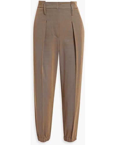 Brunello Cucinelli Pleated Cotton-blend Twill Tapered Pants - Brown