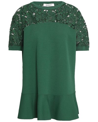 Valentino Garavani Corded Lace-paneled Stretch-knit Peplum Top - Green