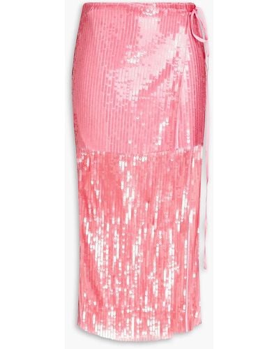 ROTATE BIRGER CHRISTENSEN Adia Sequined Tulle Midi Wrap Skirt - Pink