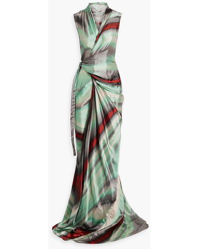Rick Owens Printed Satin Wrap Gown - Green