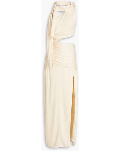 Nicholas Fynlee One-shoulder Ruched Crinkled Silk Gown - Natural