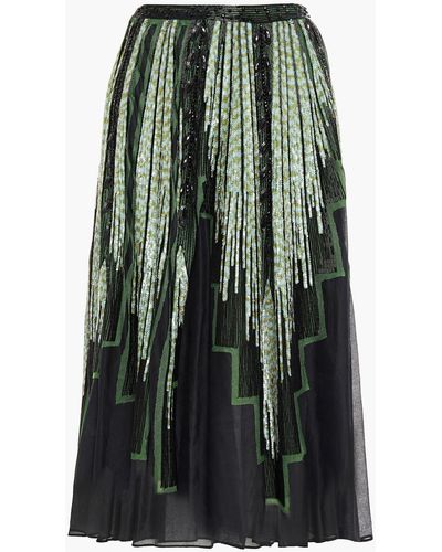 Valentino Embellished tulle-trimmed cotton-gauze midi skirt - Schwarz
