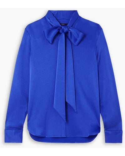 Alex Perry Fallon Pussy-bow Satin-crepe Blouse - Blue