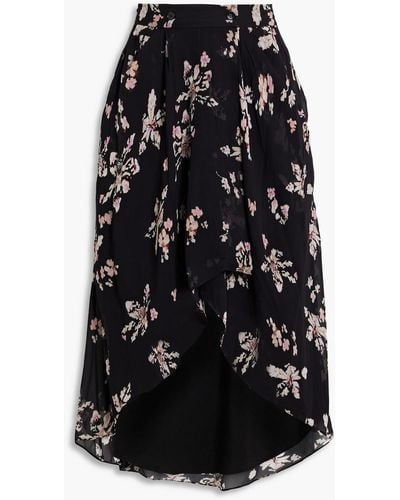 IRO Ilyosi Asymmetric Floral-print Chiffon Skirt - Black