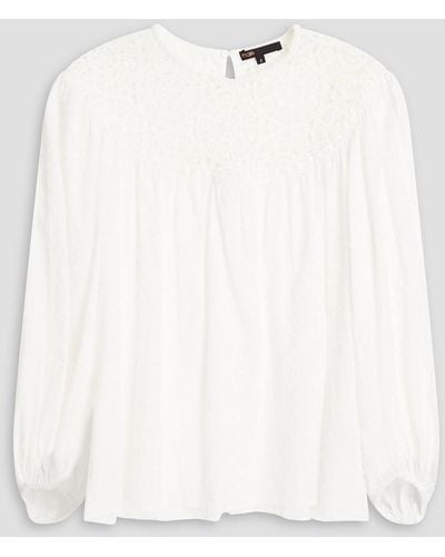 Maje Crocheted Lace-trimmed Swiss-dot Cotton Blouse - White