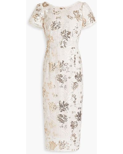 Marchesa Sequin-embellished Embroidered Tulle Midi Dress - White