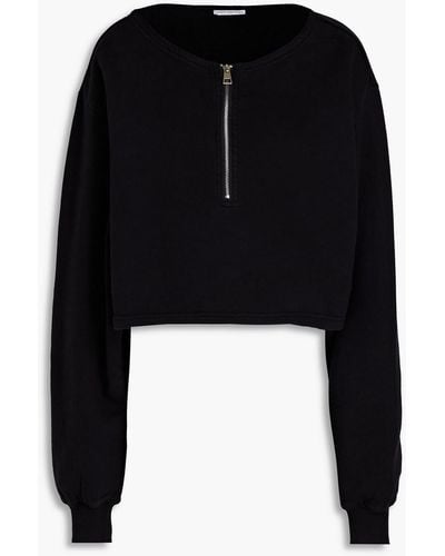 GOOD AMERICAN Cropped sweatshirt aus baumwollfleece mit halblangem reißverschluss - Schwarz