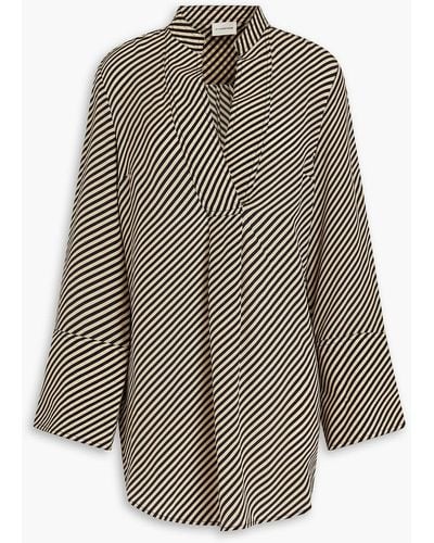 By Malene Birger Striped Silk-crepe Blouse - Brown